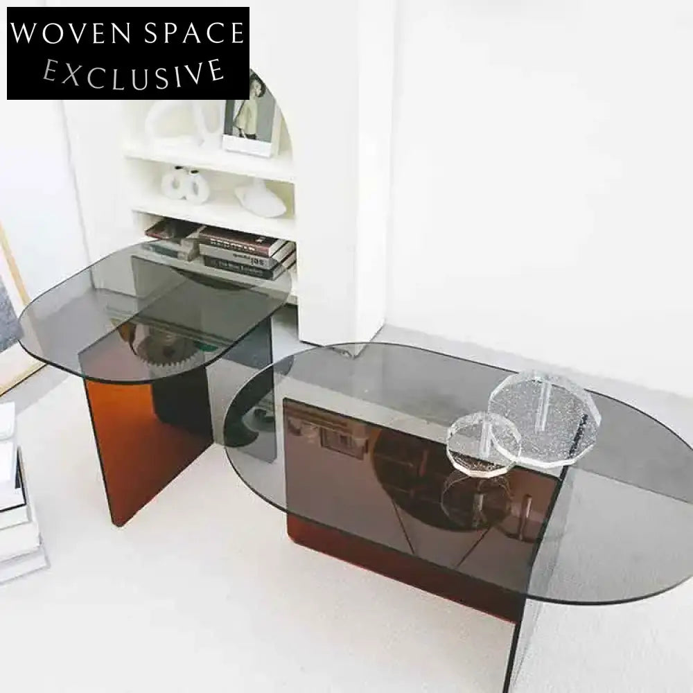 Modern Minimalist Oval Acrylic Coffee Table for Living Room & Home Office