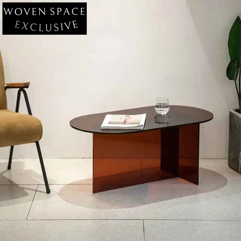 Modern Minimalist Oval Acrylic Coffee Table for Living Room & Home Office
