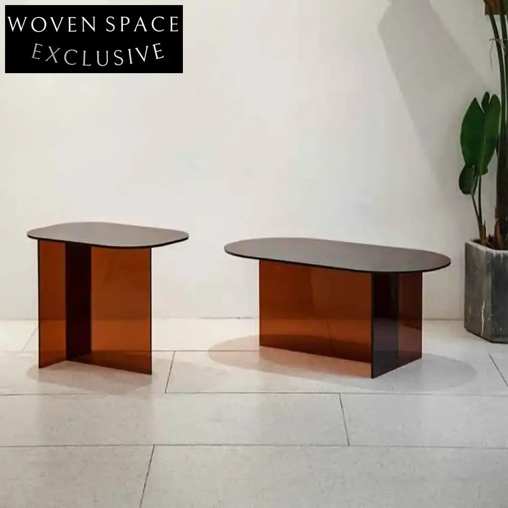 Modern Minimalist Oval Acrylic Coffee Table for Living Room & Home Office