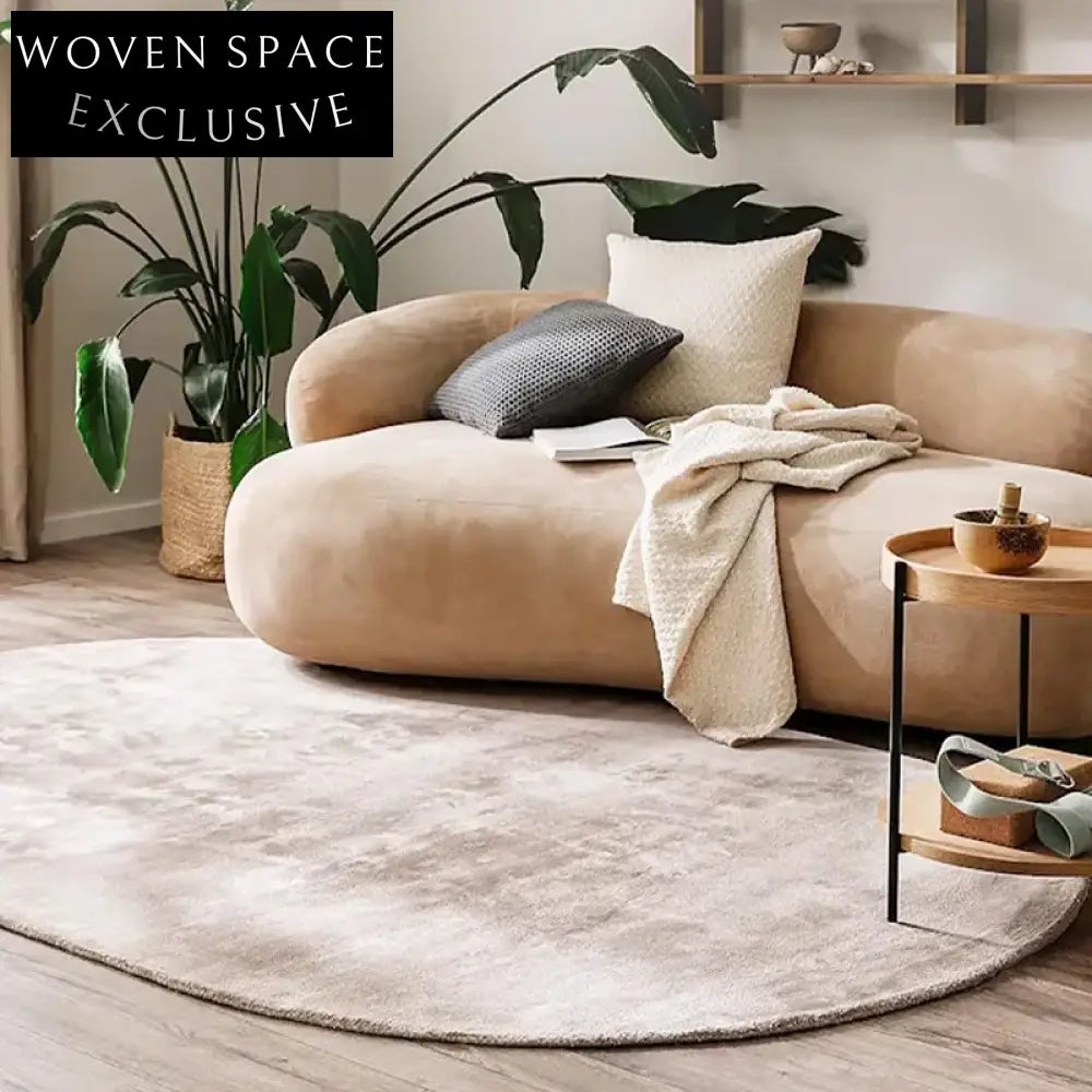 Modern Minimalist Oval Polyester Fiber Plush Living Room Area Rug