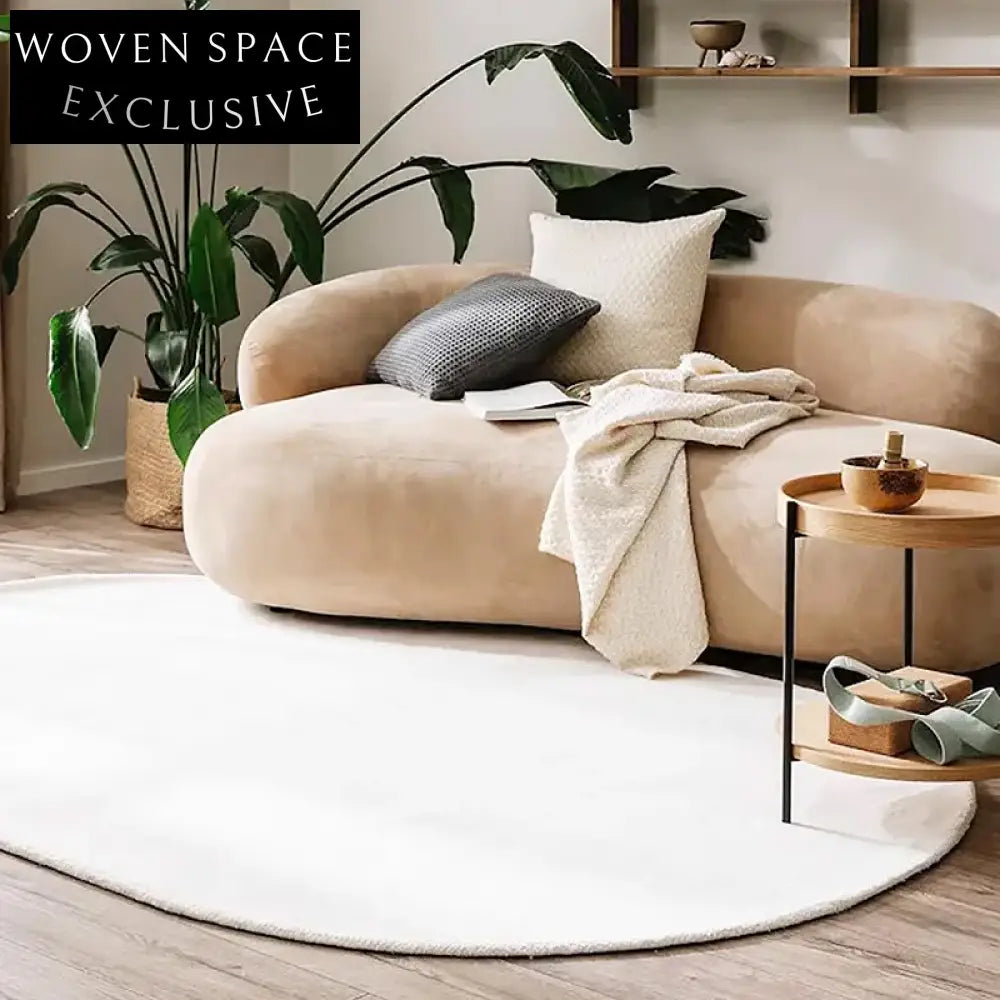 Modern Minimalist Oval Polyester Fiber Plush Living Room Area Rug