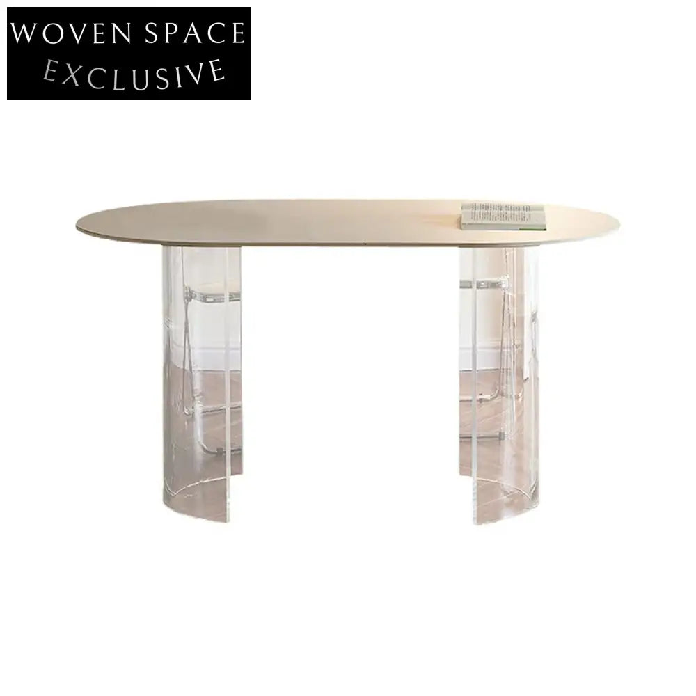 Modern Minimalist Oval White Marble Top Acrylic Base Designer Dining Table