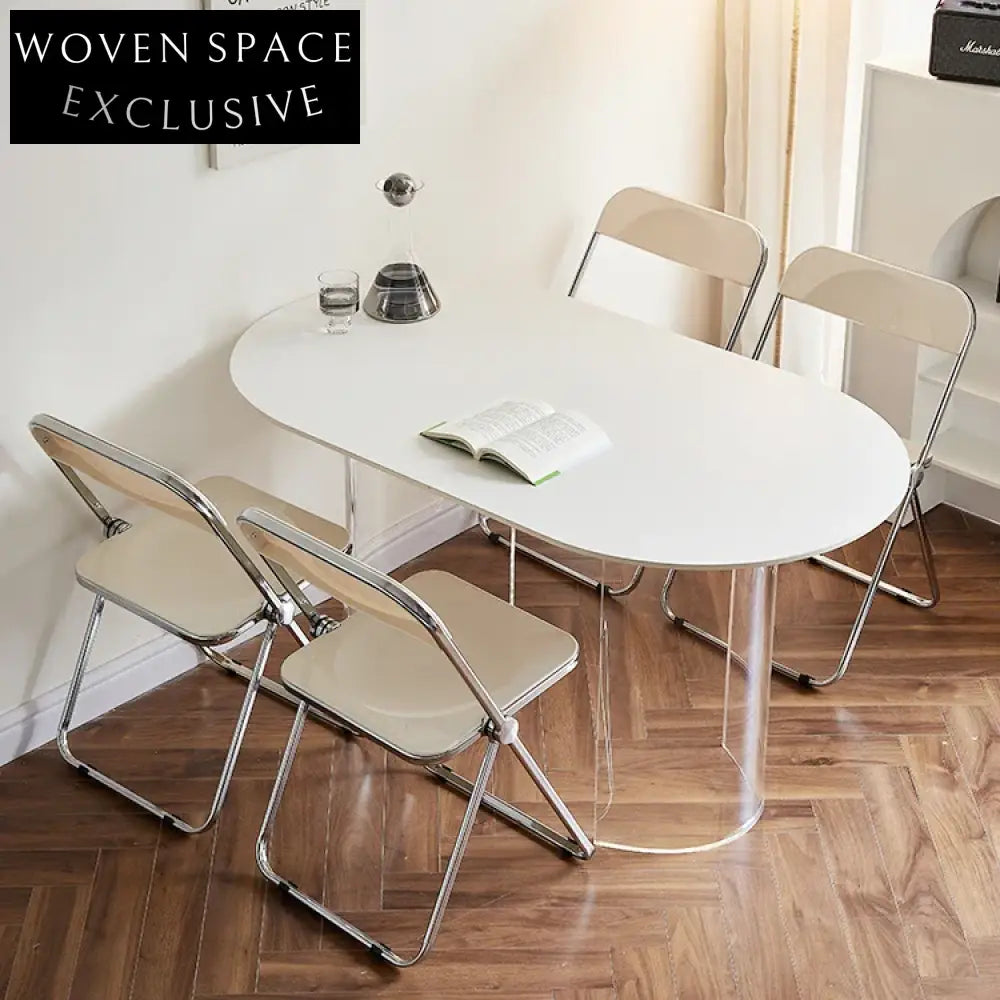 Modern Minimalist Oval White Marble Top Acrylic Base Designer Dining Table