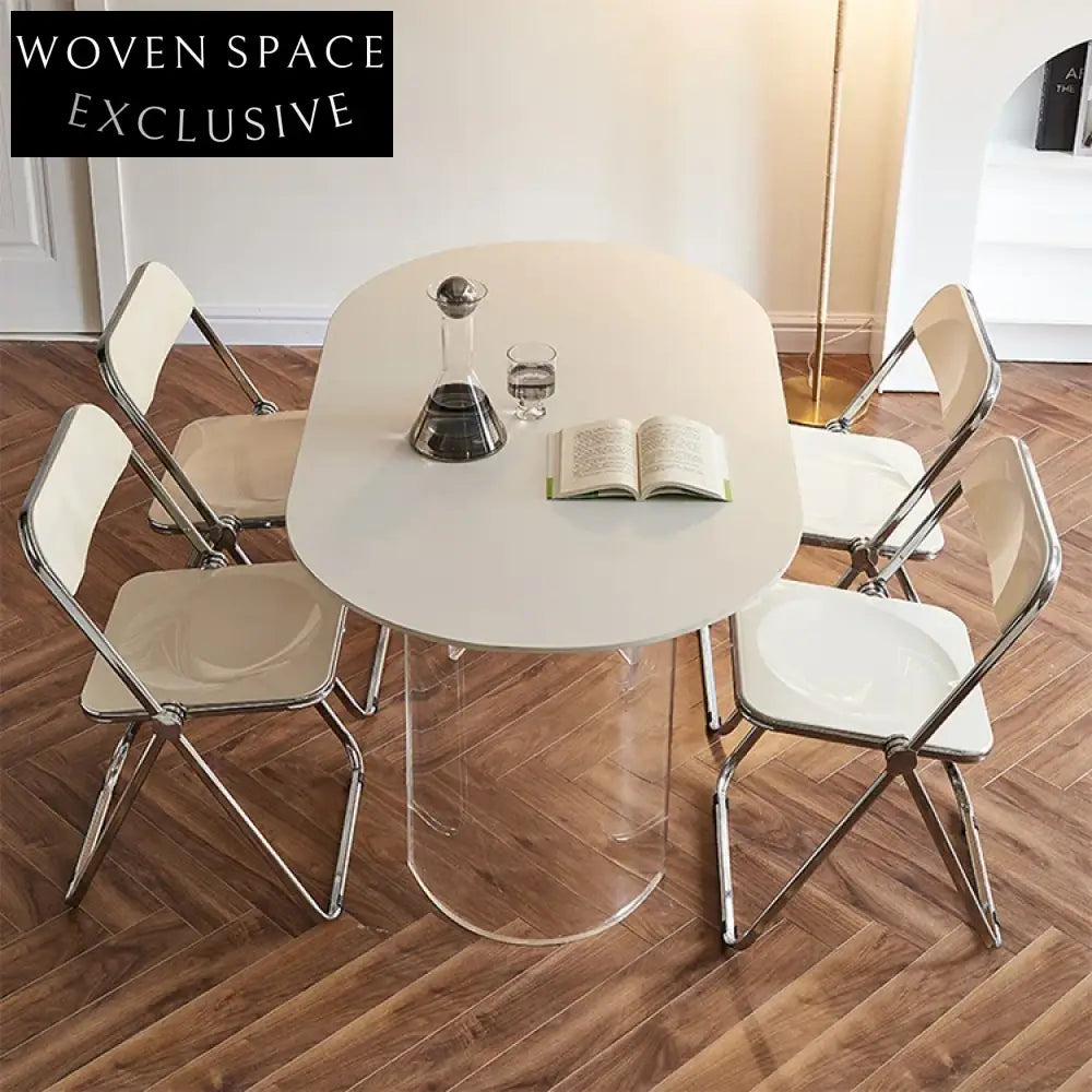 Modern Minimalist Oval White Marble Top Acrylic Base Designer Dining Table