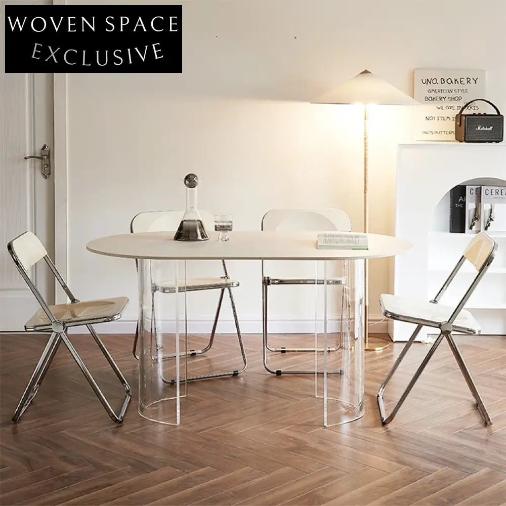 Modern Minimalist Oval White Marble Top Acrylic Base Designer Dining Table