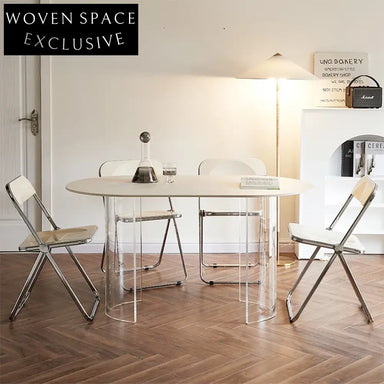 Modern Minimalist Oval White Marble Top Acrylic Base Designer Dining Table