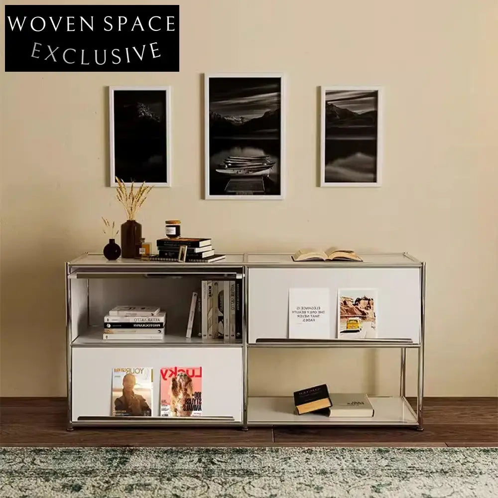 Modern Minimalist Push-Pull MDF Stainless Steel Frame Modular Accent Cabinet