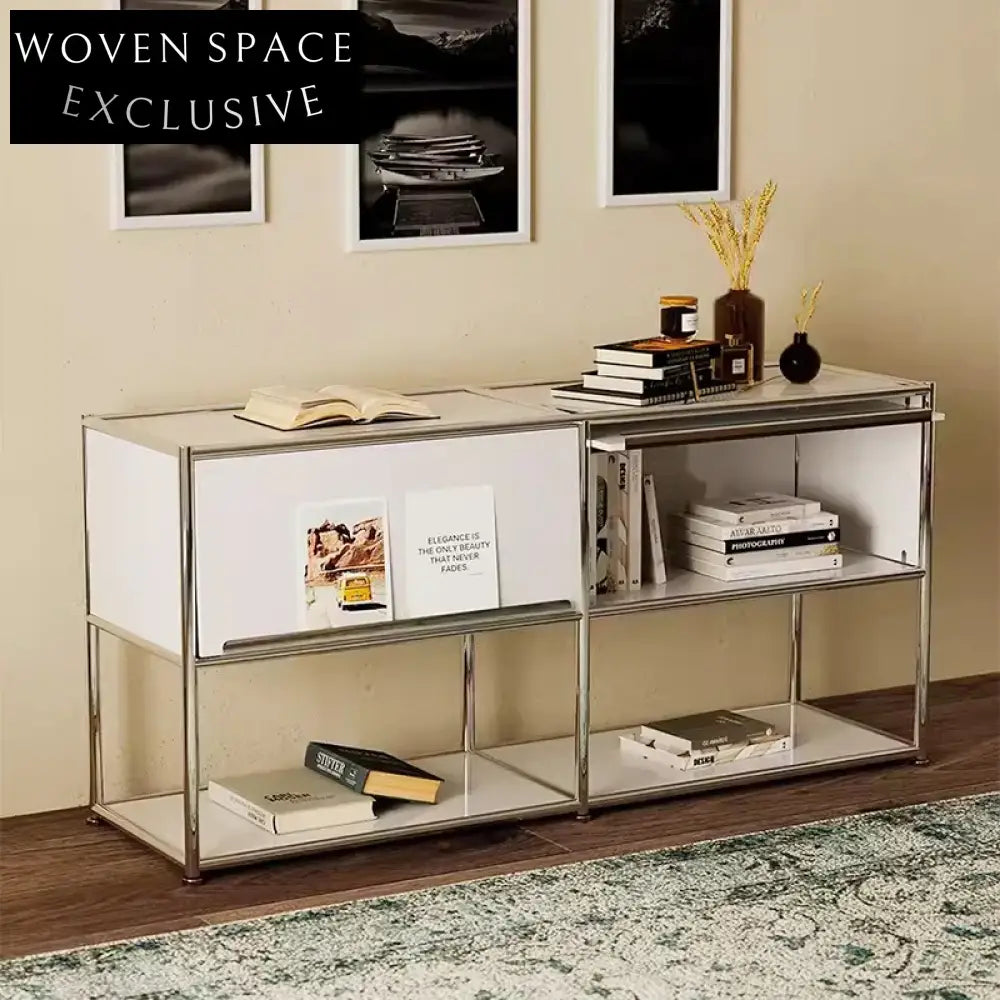 Modern Minimalist Push-Pull MDF Stainless Steel Frame Modular Accent Cabinet