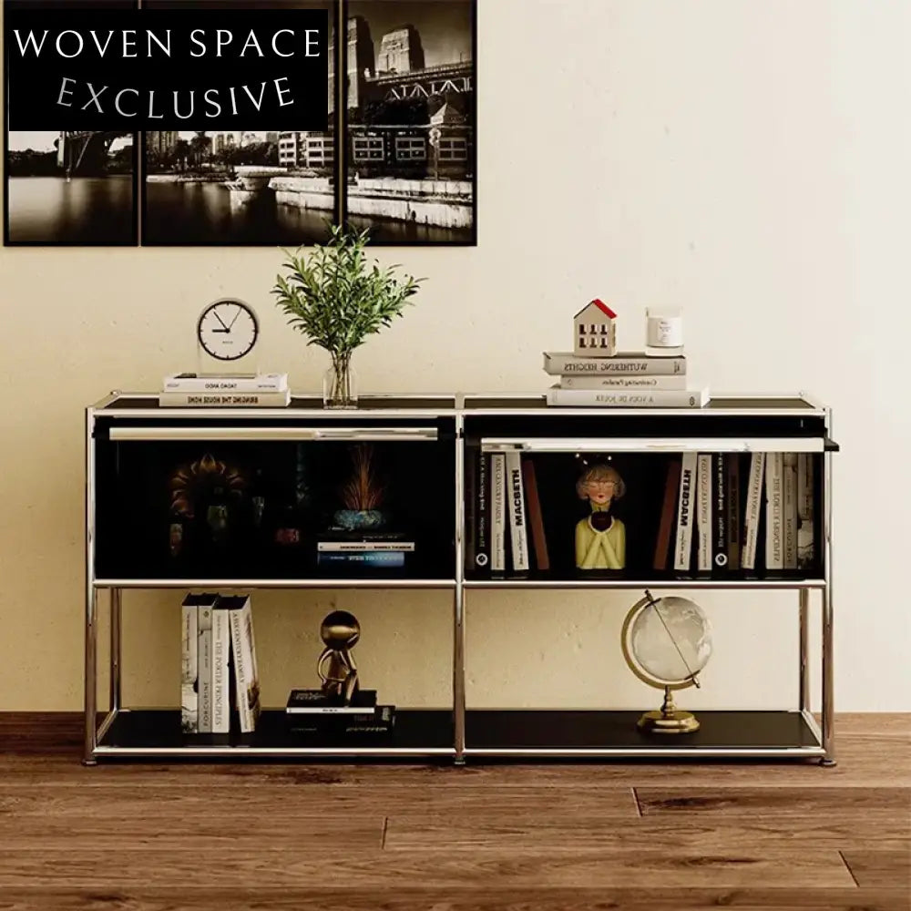 Modern Minimalist Push-Pull MDF Stainless Steel Frame Modular Accent Cabinet