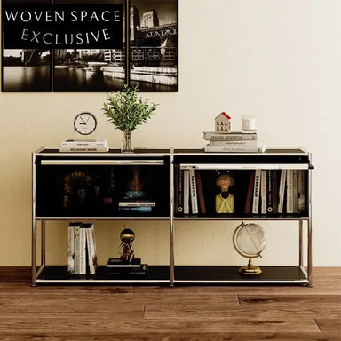 Modern Minimalist Push-Pull MDF Stainless Steel Frame Modular Accent Cabinet