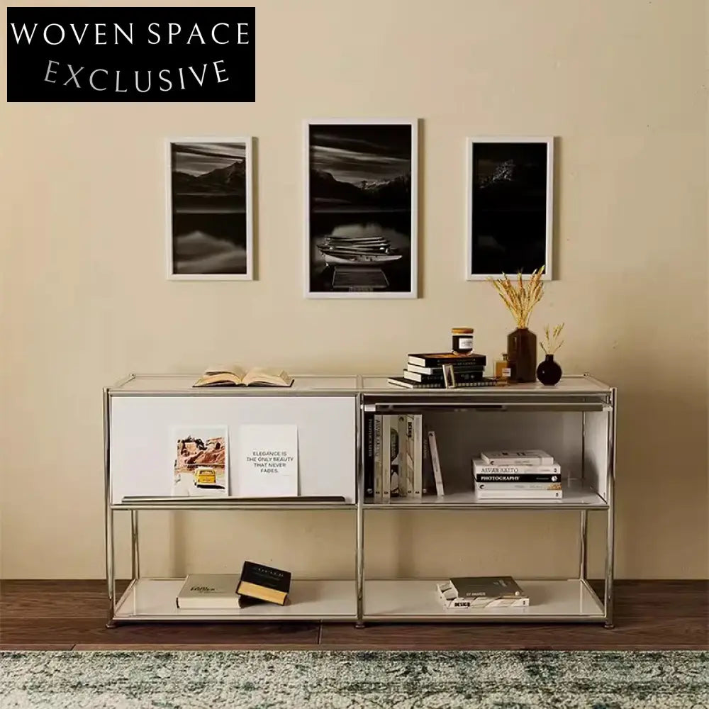 Modern Minimalist Push-Pull MDF Stainless Steel Frame Modular Accent Cabinet