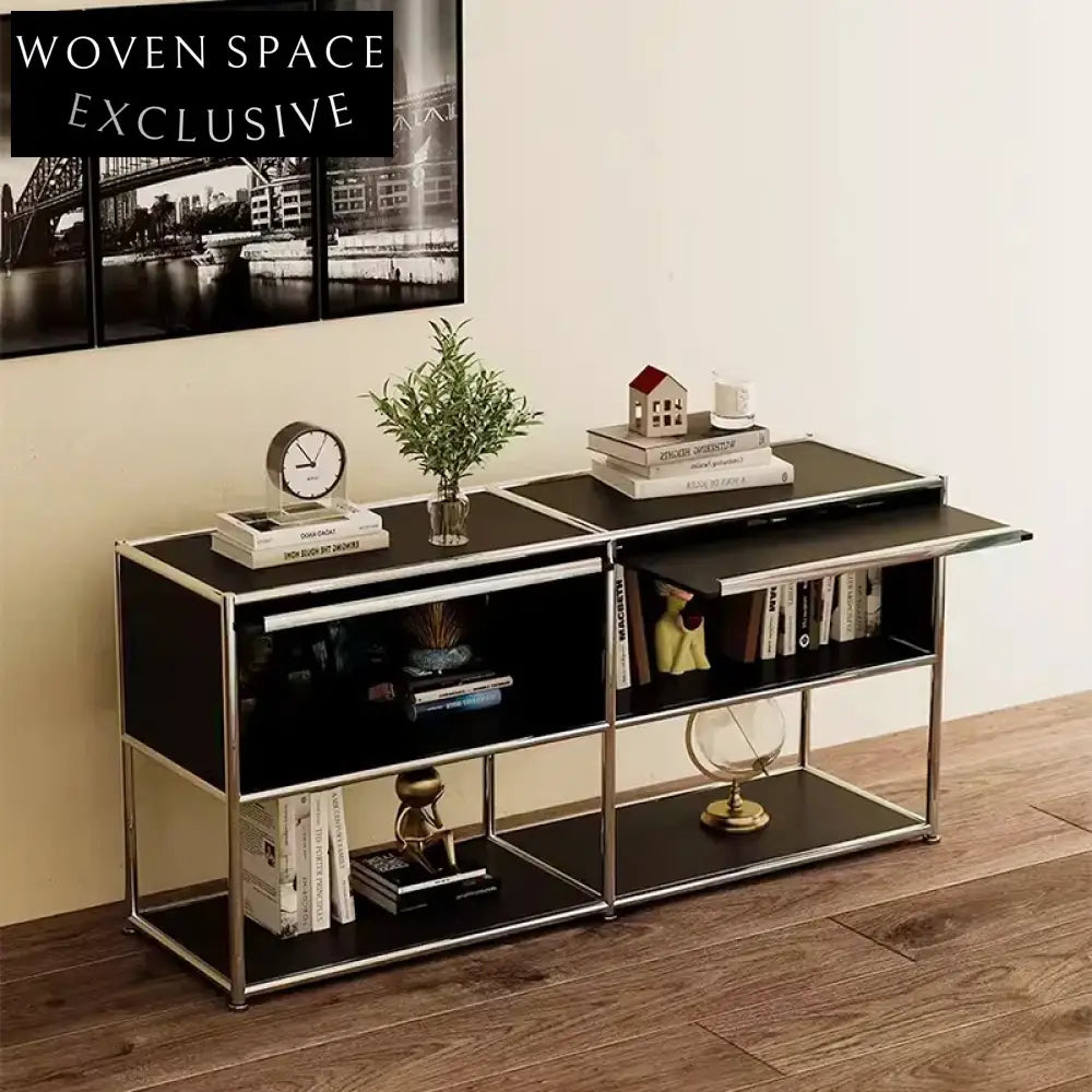 Modern Minimalist Push-Pull MDF Stainless Steel Frame Modular Accent Cabinet