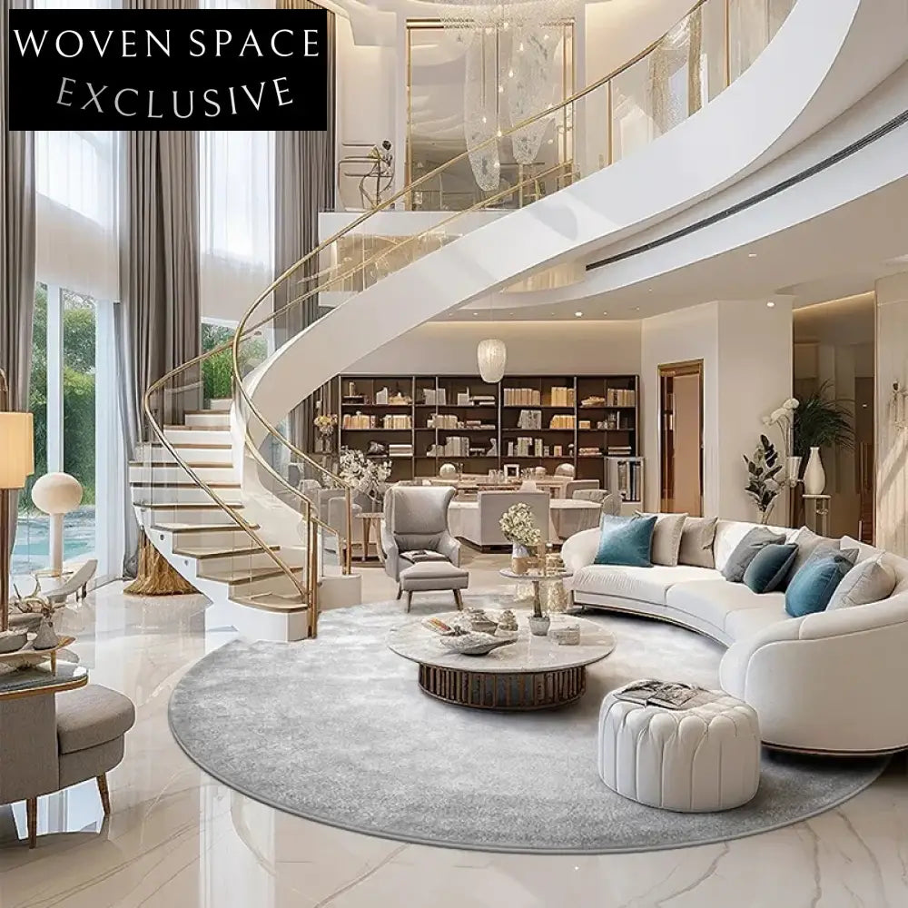 Modern Minimalist Round Black Grey Waterproof Anti-Stain Luxury Area Rug