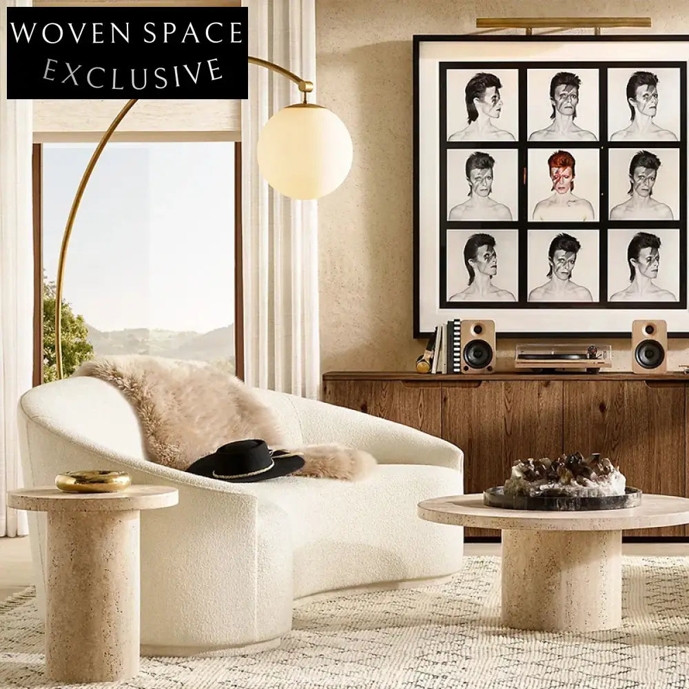 Modern Minimalist Round Travertine Coffee Tables Set for Living Room