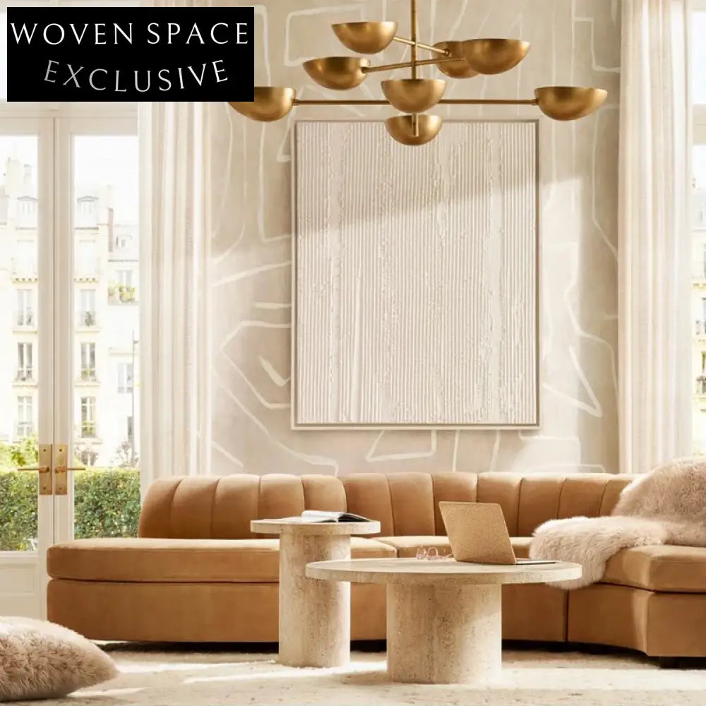 Modern Minimalist Round Travertine Coffee Tables Set for Living Room