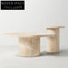 Modern Minimalist Round Travertine Coffee Tables Set for Living Room