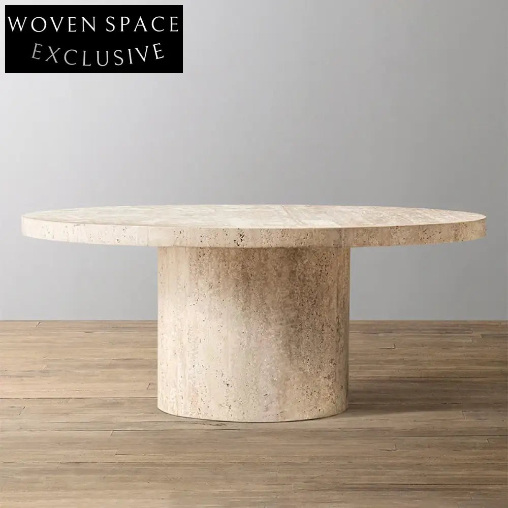 Modern Minimalist Round Travertine Coffee Tables Set for Living Room