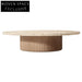 Modern Minimalist Round Travertine Stone Top Solid Wood Coffee Table