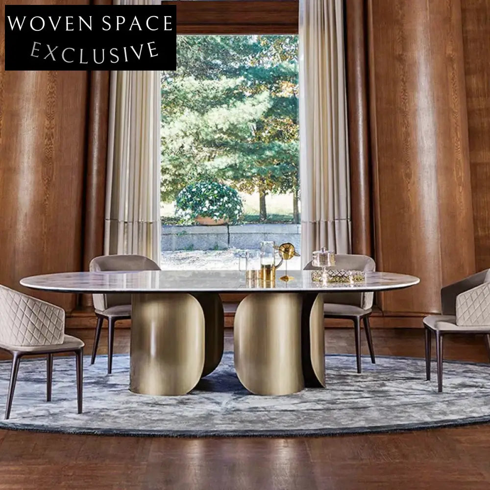 Modern Minimalist Slated Board Kitchen Dining Table with Stainless Steel Base