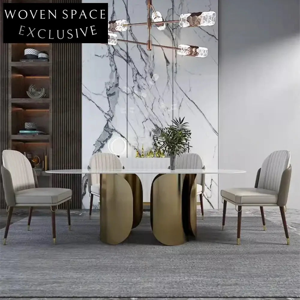 Modern Minimalist Slated Board Kitchen Dining Table with Stainless Steel Base