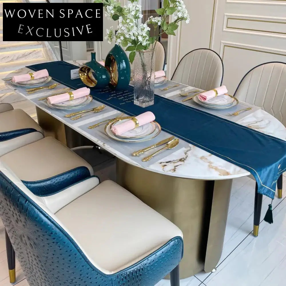 Modern Minimalist Slated Board Kitchen Dining Table with Stainless Steel Base