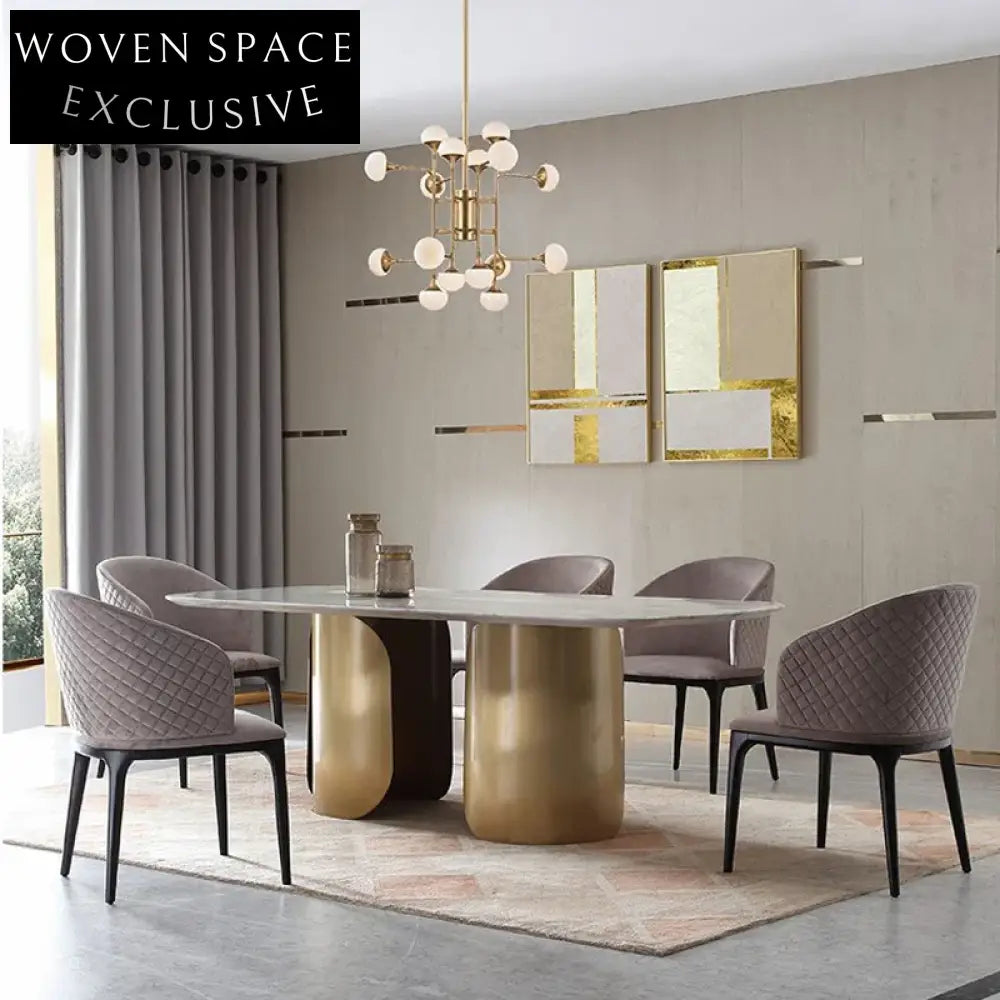 Modern Minimalist Slated Board Kitchen Dining Table with Stainless Steel Base