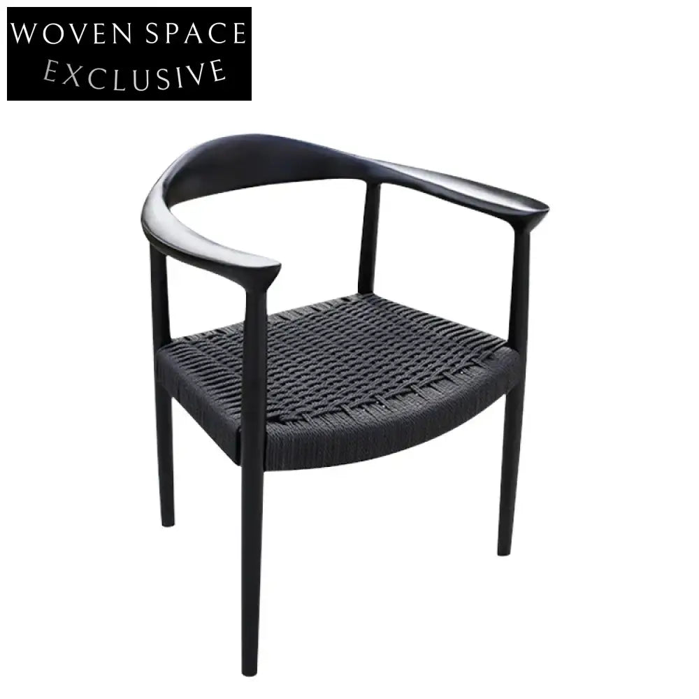 Modern Minimalist Solid Ash Wood Dining Arm Chair with Braided Rope Seat