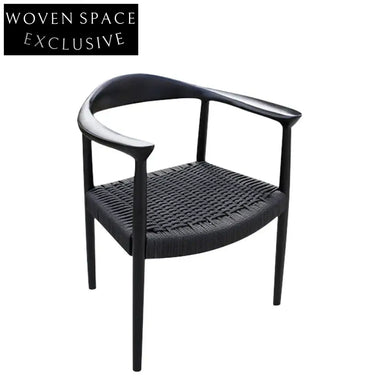 Modern Minimalist Solid Ash Wood Dining Arm Chair with Braided Rope Seat