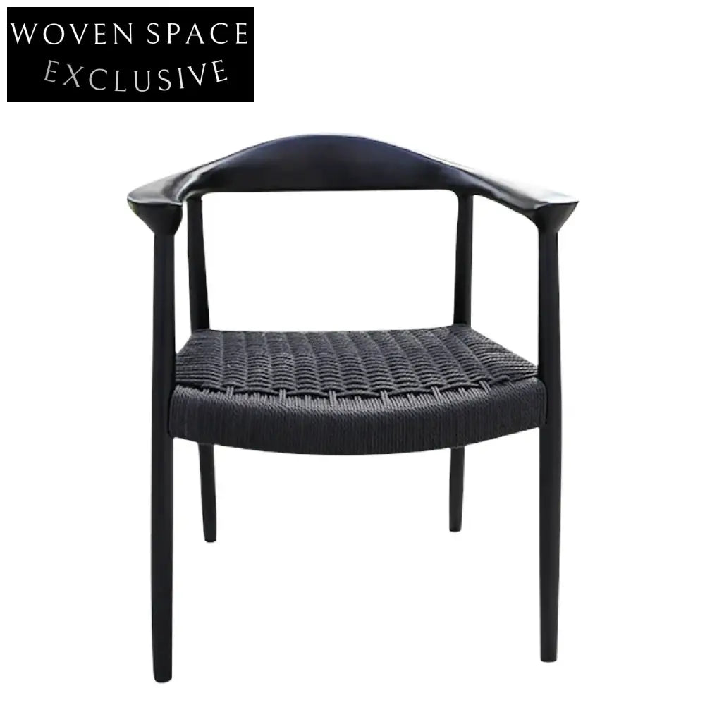 Modern Minimalist Solid Ash Wood Dining Arm Chair with Braided Rope Seat