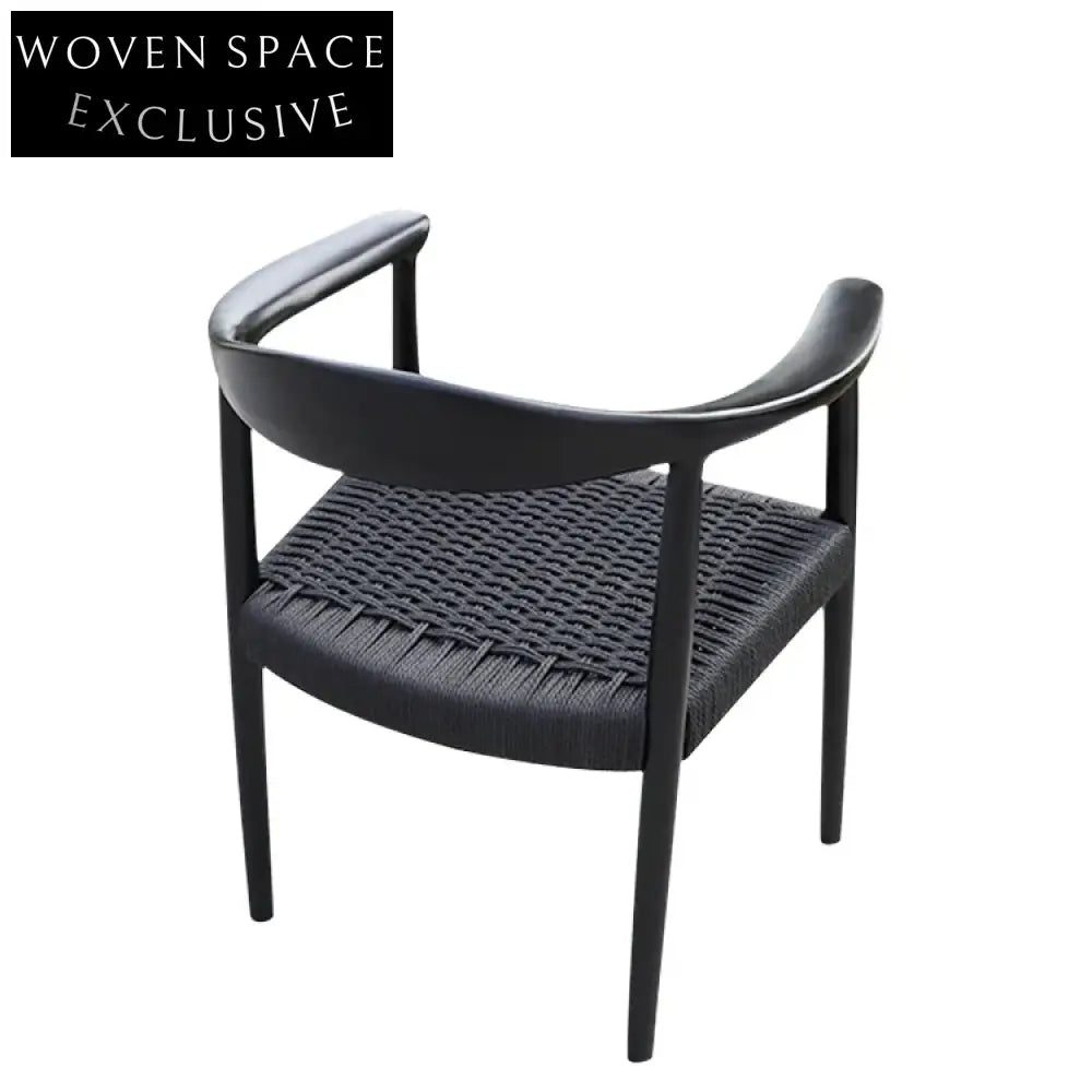 Modern Minimalist Solid Ash Wood Dining Arm Chair with Braided Rope Seat