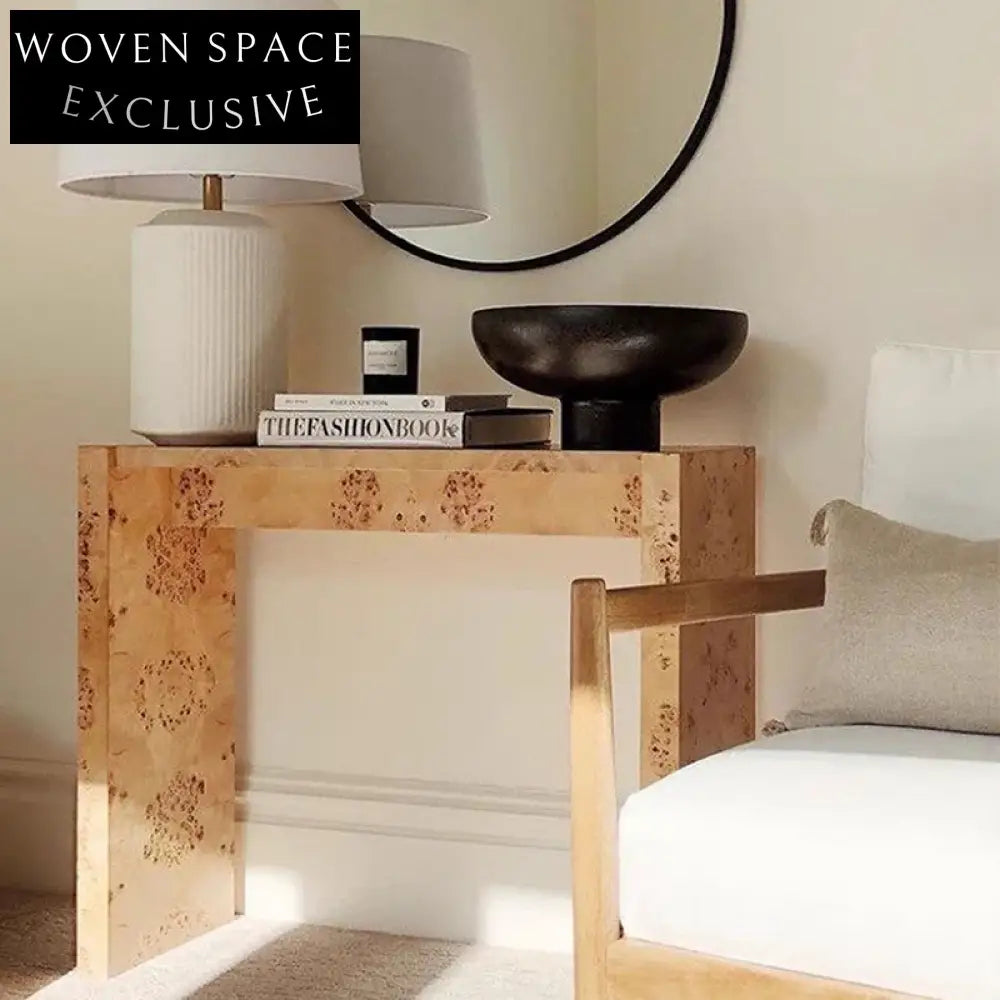 Modern Minimalist Solid Burl Wood Entryway Console Table