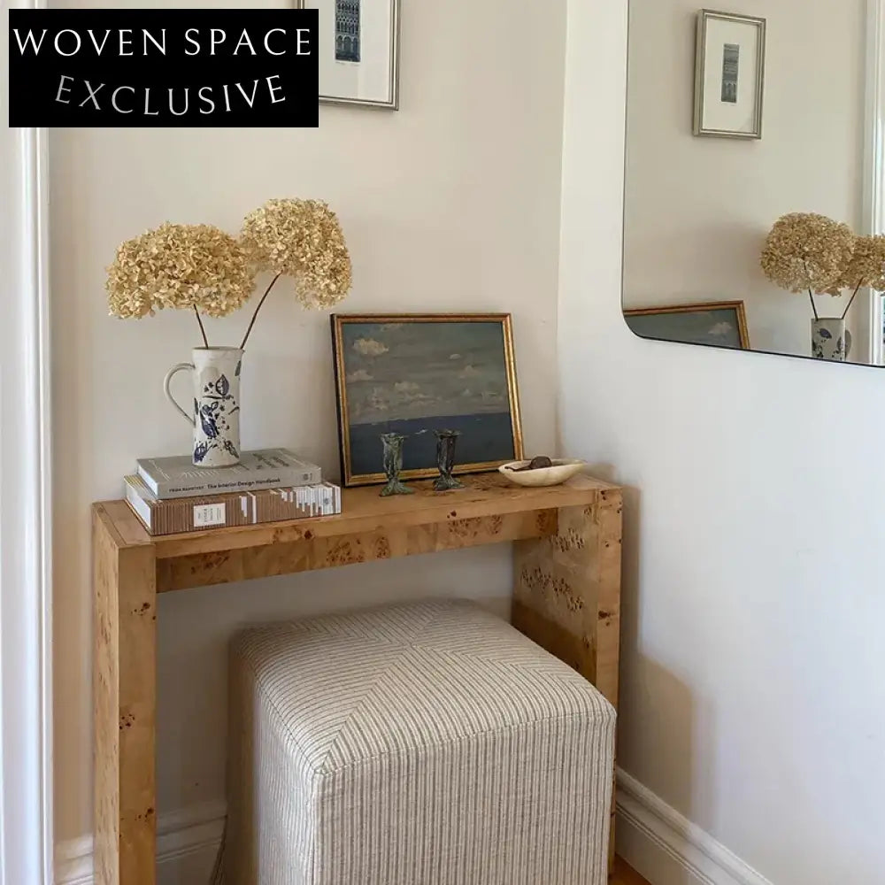 Modern Minimalist Solid Burl Wood Entryway Console Table