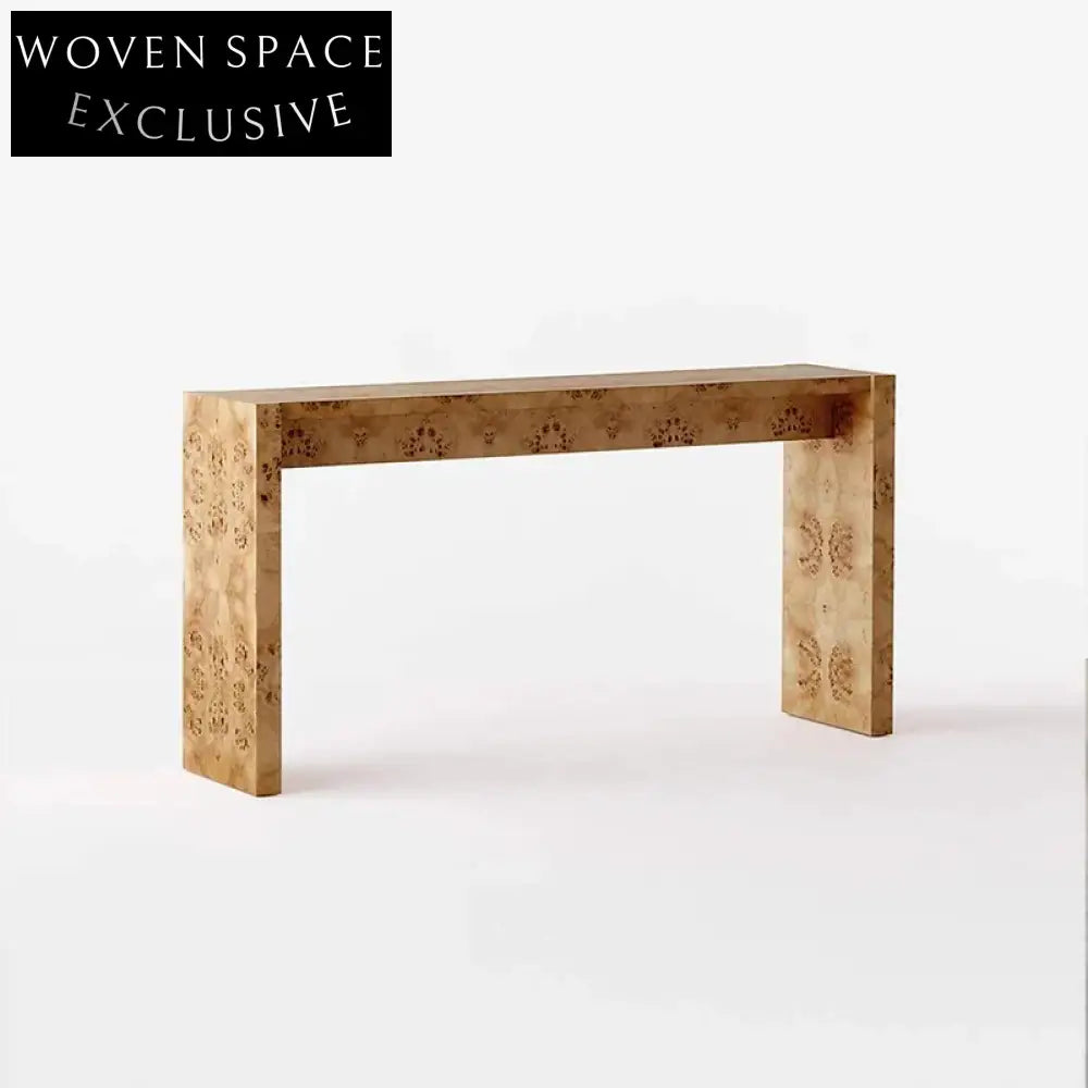 Modern Minimalist Solid Burl Wood Entryway Console Table