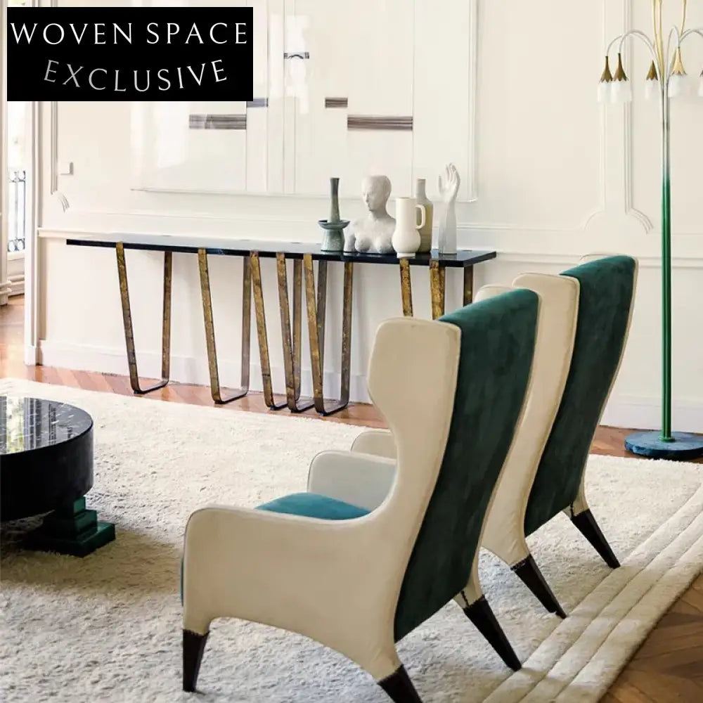 Modern Minimalist Solid Oak Gold Metal Console Table for Living Room