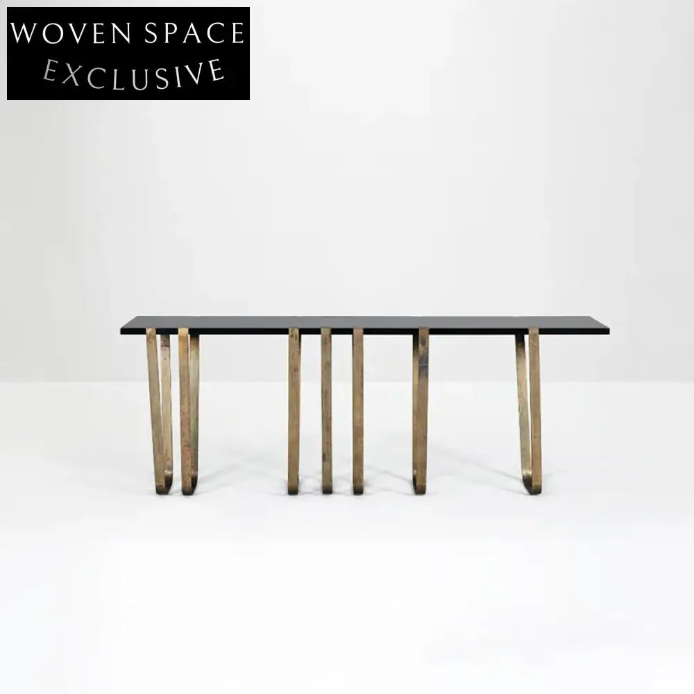 Modern Minimalist Solid Oak Gold Metal Console Table for Living Room