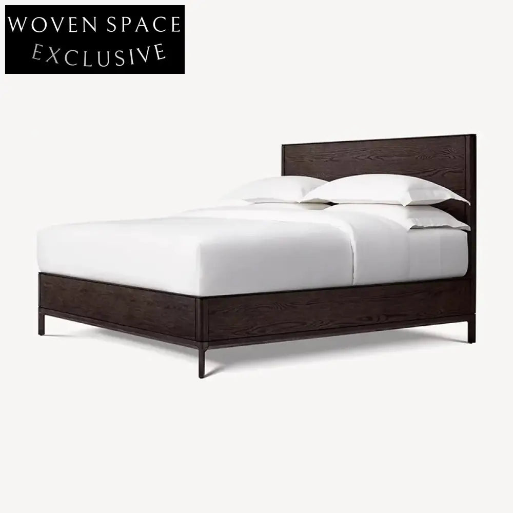 Modern Minimalist Solid Oak King Bed Frame with Upholstered High Headboard