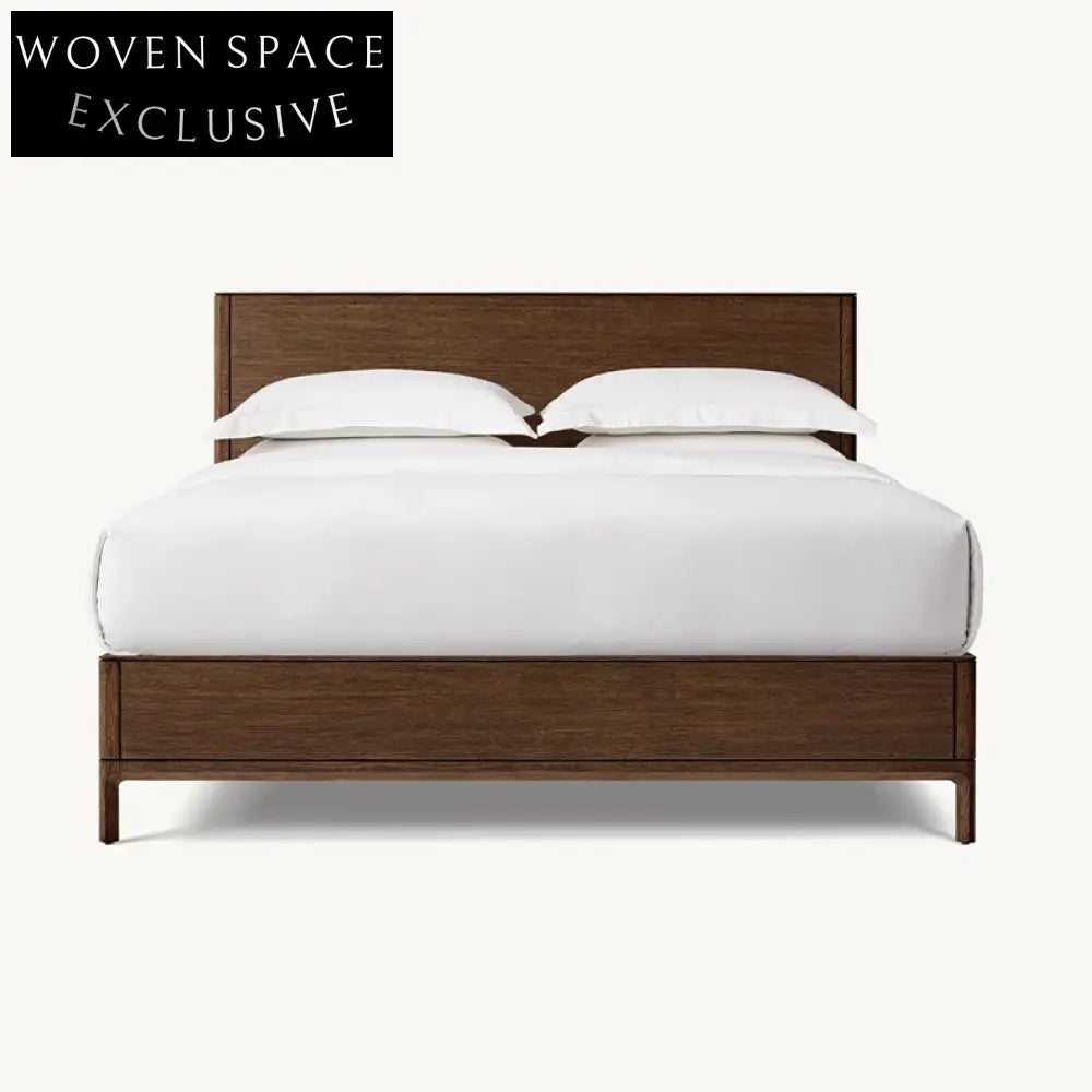 Modern Minimalist Solid Oak King Bed Frame with Upholstered High Headboard