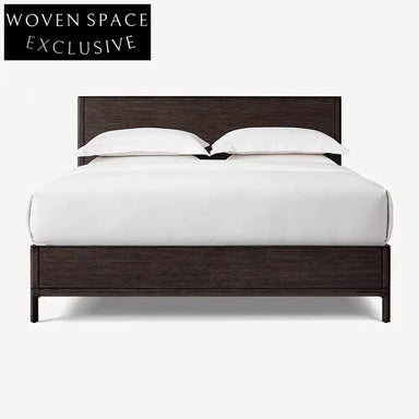 Modern Minimalist Solid Oak King Bed Frame with Upholstered High Headboard