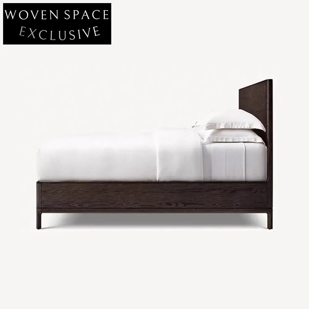 Modern Minimalist Solid Oak King Bed Frame with Upholstered High Headboard