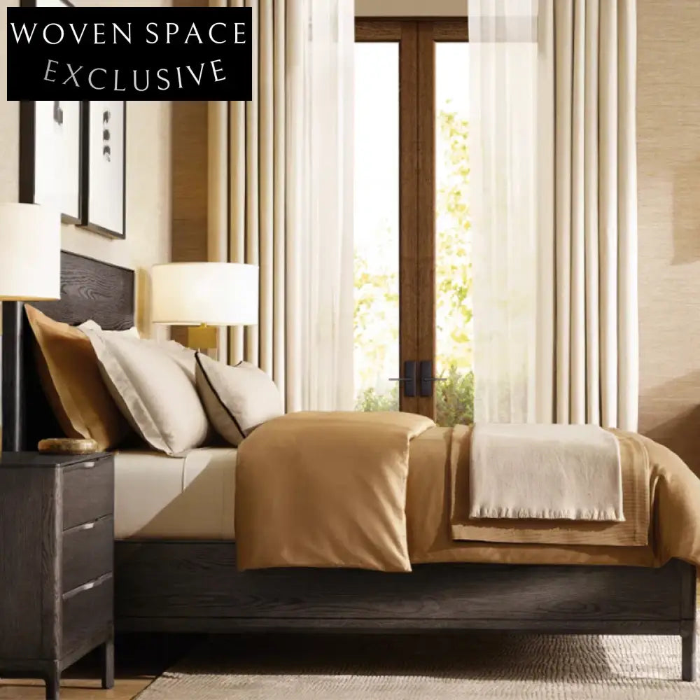 Modern Minimalist Solid Oak King Bed Frame with Upholstered High Headboard