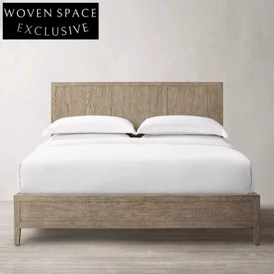 Modern Minimalist Solid Oak Wood Frame King Size Industrial Style Platform Bed