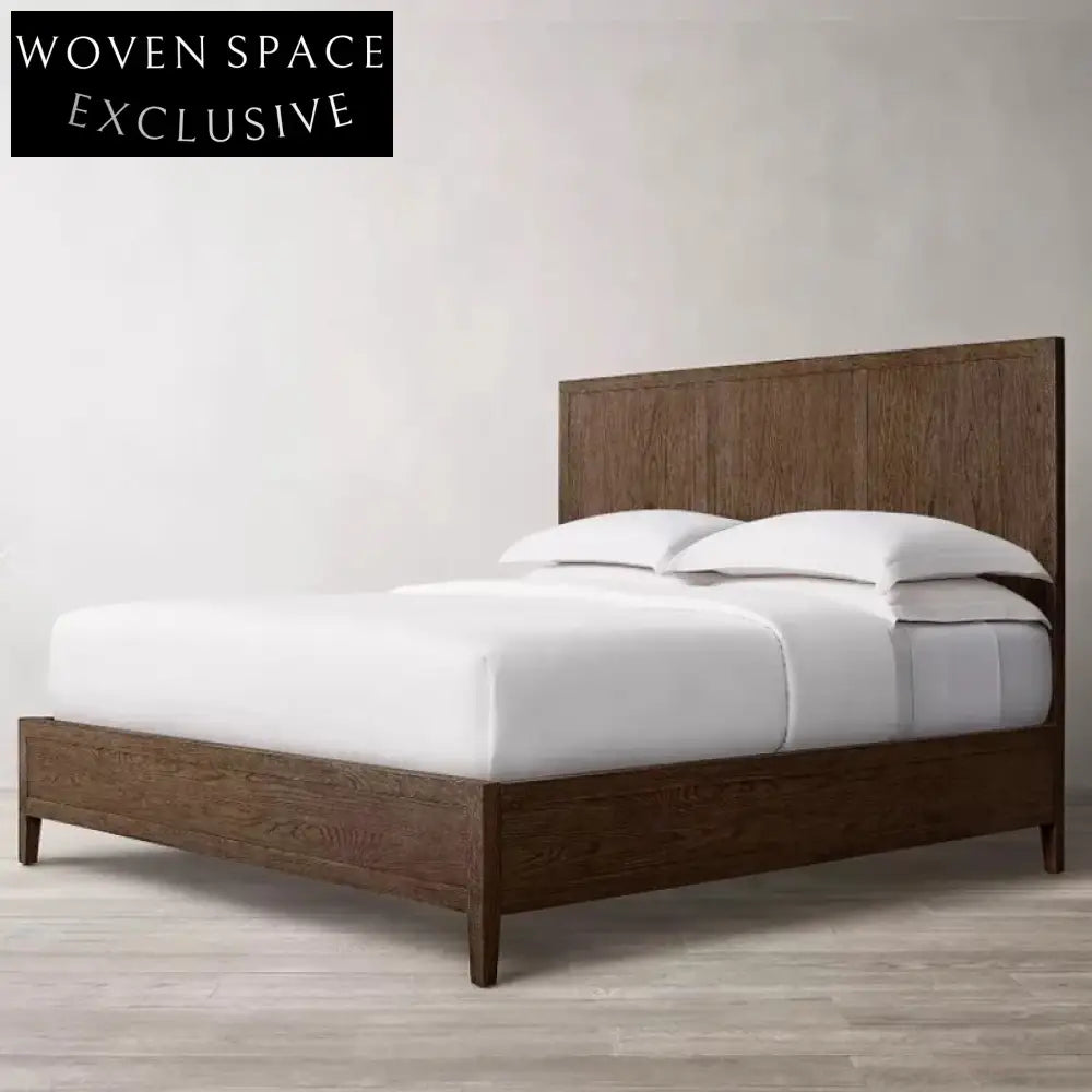 Modern Minimalist Solid Oak Wood Frame King Size Industrial Style Platform Bed