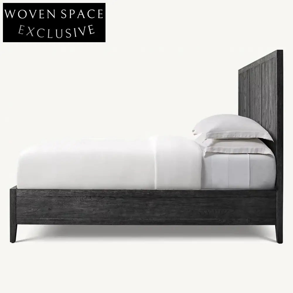 Modern Minimalist Solid Oak Wood Frame King Size Industrial Style Platform Bed