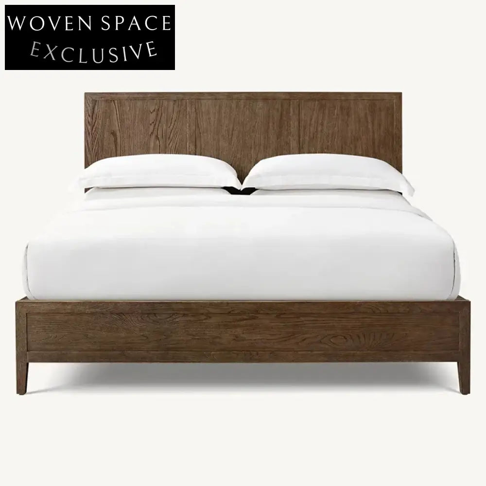 Modern Minimalist Solid Oak Wood Frame King Size Industrial Style Platform Bed