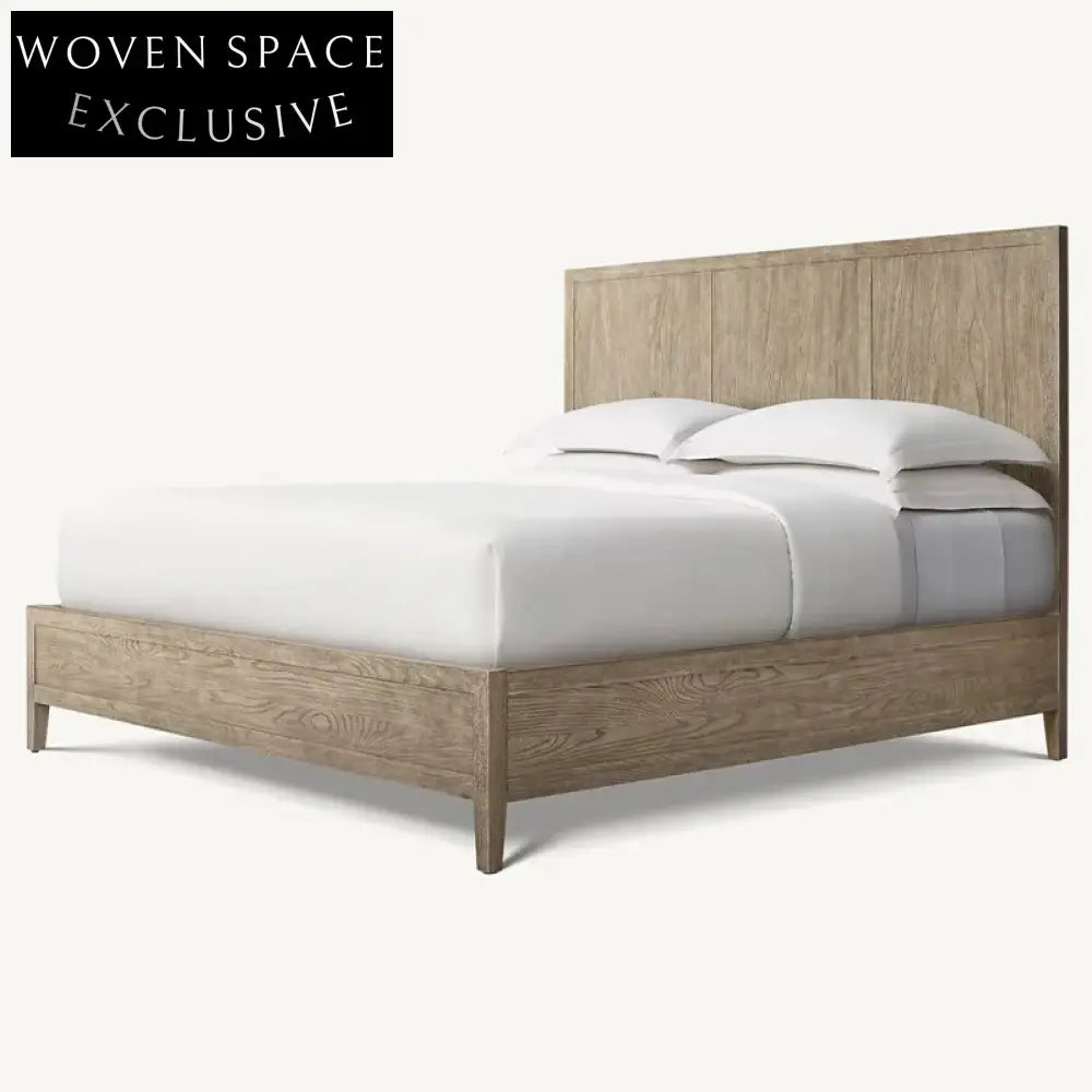 Modern Minimalist Solid Oak Wood Frame King Size Industrial Style Platform Bed