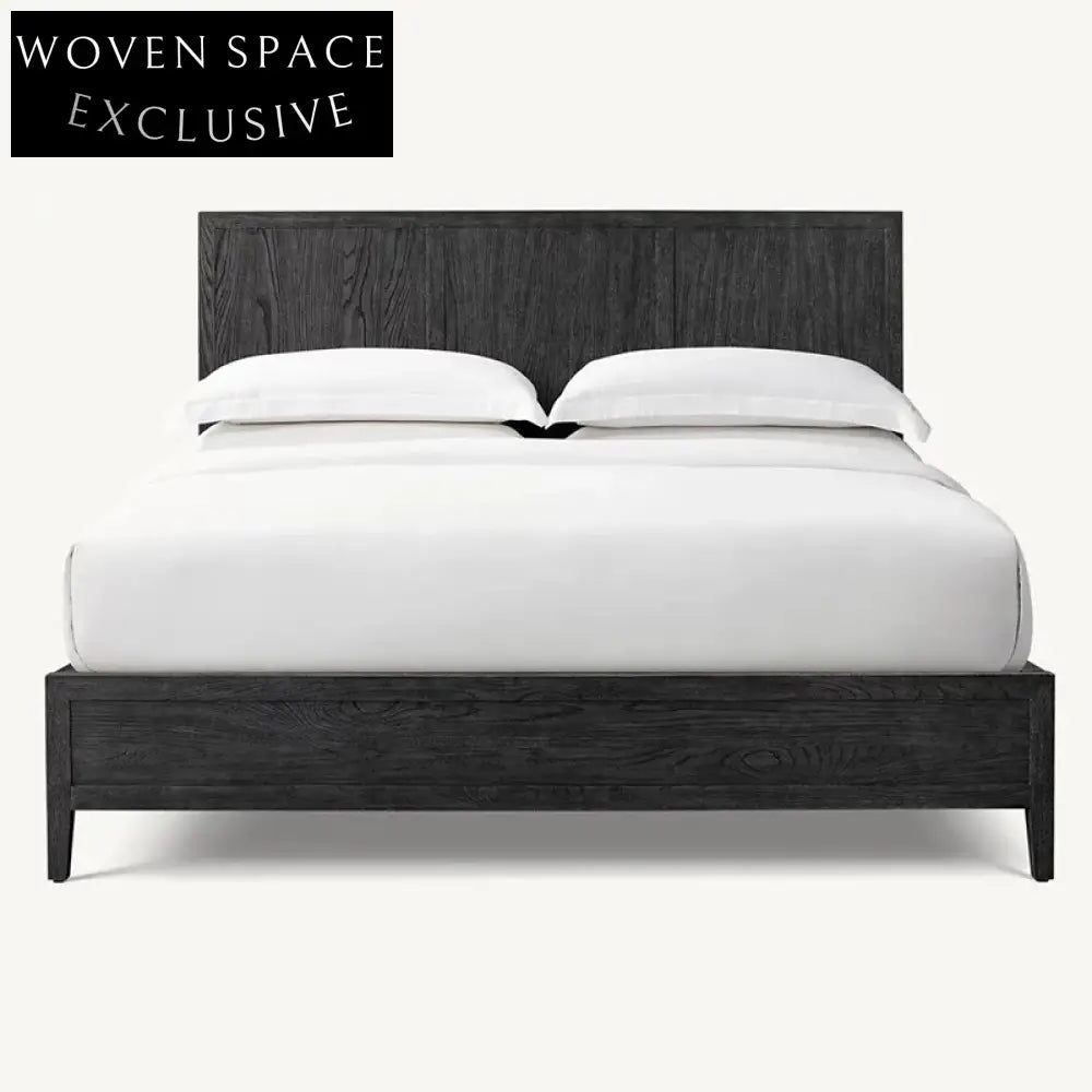 Modern Minimalist Solid Oak Wood Frame King Size Industrial Style Platform Bed