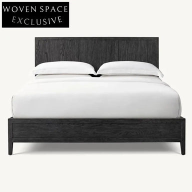 Modern Minimalist Solid Oak Wood Frame King Size Industrial Style Platform Bed