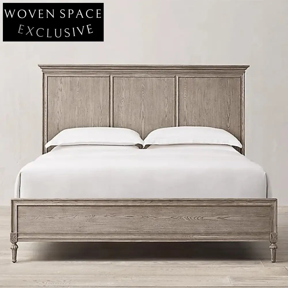 Modern Minimalist Solid Oak Wood High Upholstered King Size Bed Frame