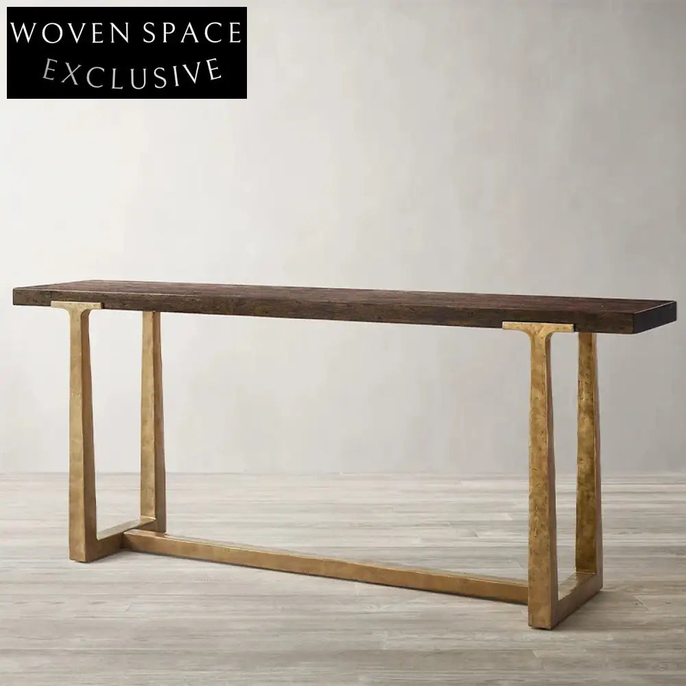 Modern Minimalist Solid Oak Wood Top Metal Legs Versatile Console Table