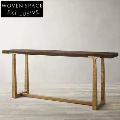 Modern Minimalist Solid Oak Wood Top Metal Legs Versatile Console Table